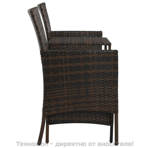 2-местна пейка с табуретки и маса за чай, кафяв полиратан