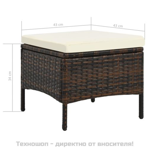 2-местна пейка с табуретки и маса за чай, кафяв полиратан