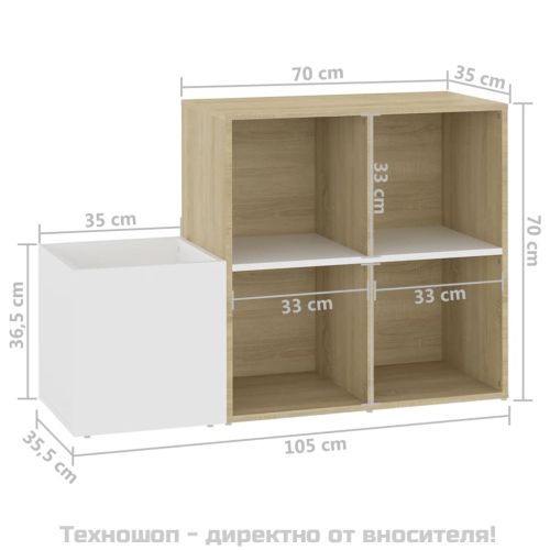 Шкаф за обувки бял и дъб сонома 105x35,5x70 см инженерно дърво