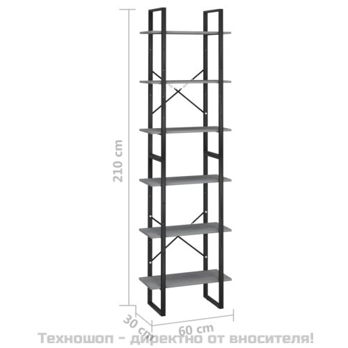 Етажерка, сива, 60x30x210 см, борово дърво масив