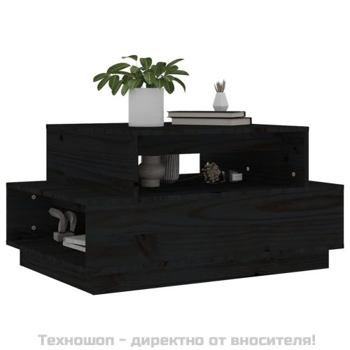 Кафе маса, черна, 80x55x40,5 см, борово дърво масив
