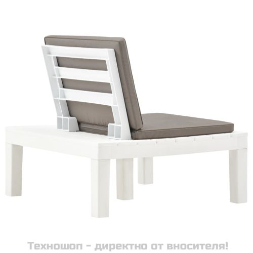 Градински лаундж стол с шалте, пластмаса, бял