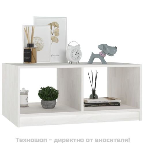 Маса за кафе, бяла, 75x50x33,5 см, борово дърво масив