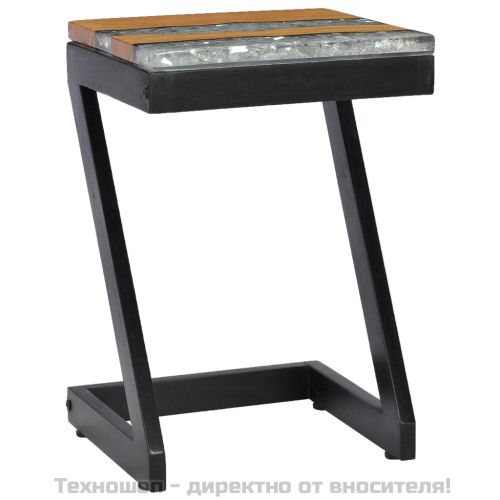 Маса за кафе, 30x30x50 см, тиково дърво масив и полирезин