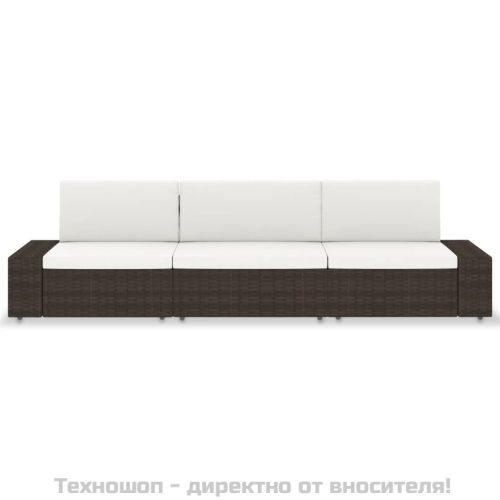 Триместен модулен диван, полиратан, кафяв