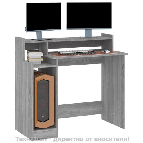 Бюро с LED осветление, сив сонома, 97x45x90 см, инженерно дърво