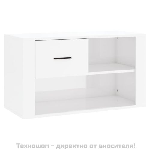 Шкаф за обувки, бял гланц, 80x35x45 см, инженерно дърво