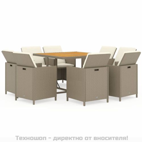 Градински комплект с възглавници 9 части полиратан бежов