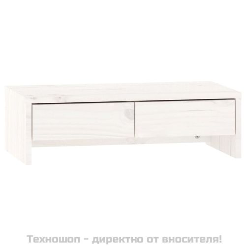Поставка за монитор, бяла, 50x27x15 см, бор масив