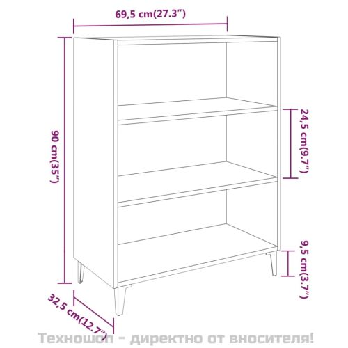 Сайдборд, опушен дъб, 69,5x32,5x90 см, инженерно дърво