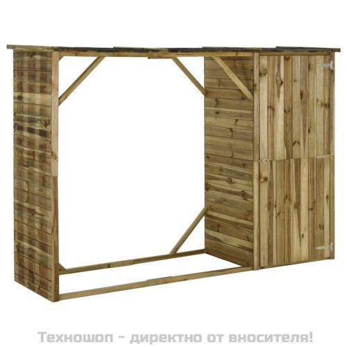 Градински навес за дърва и инструменти, бор, 253x80x170 см