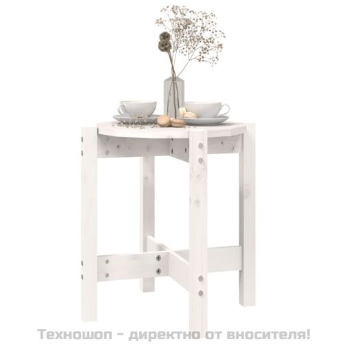 Кафе маса, бяла, Ø 42,5x45 см, борово дърво масив