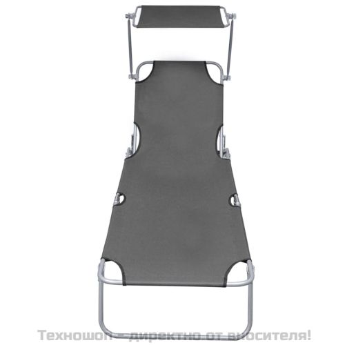 Сгъваем шезлонг с козирка, сив, алуминий