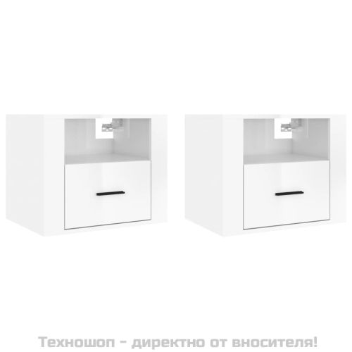 Нощни шкафчета за стенен монтаж, 2 бр, бял гланц, 50x36x40 см