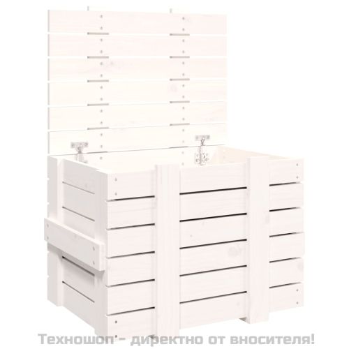 Кутия за съхранение, бяла, 58x40,5x42 см, борово дърво масив