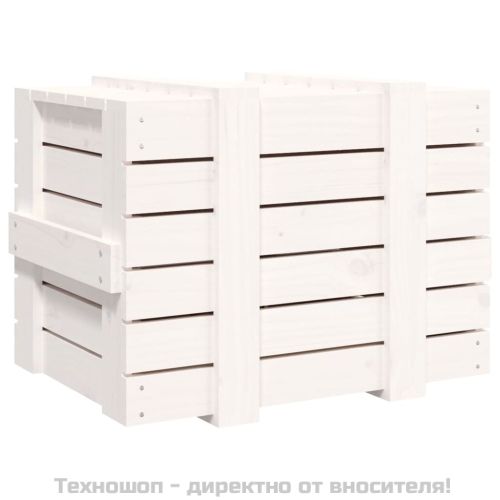Кутия за съхранение, бяла, 58x40,5x42 см, борово дърво масив