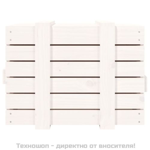 Кутия за съхранение, бяла, 58x40,5x42 см, борово дърво масив