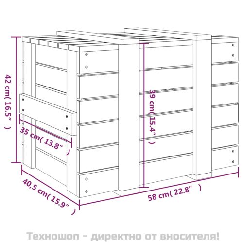 Кутия за съхранение, сива, 58x40,5x42 см, борово дърво масив