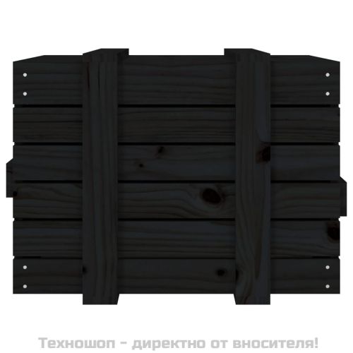 Кутия за съхранение, черна, 58x40,5x42 см, борово дърво масив