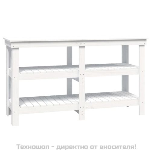 Работна маса бяла 142,5x50x80 см борово дърво масив