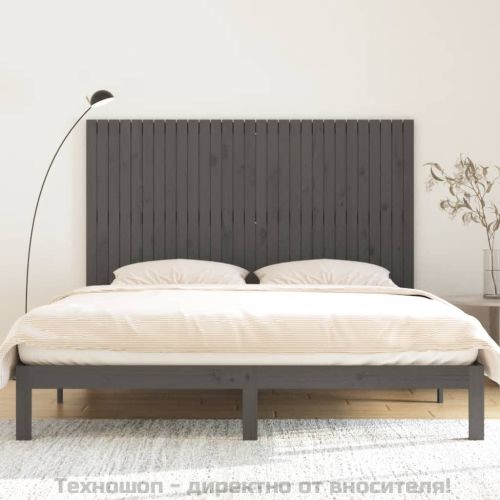 Стенна табла за спалня, сива, 185x3x110 см, борово дърво масив