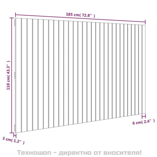 Стенна табла за спалня, сива, 185x3x110 см, борово дърво масив