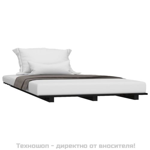 Рамка за легло, черна, бор масив, 90x190 см