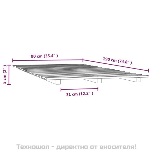 Рамка за легло, черна, бор масив, 90x190 см