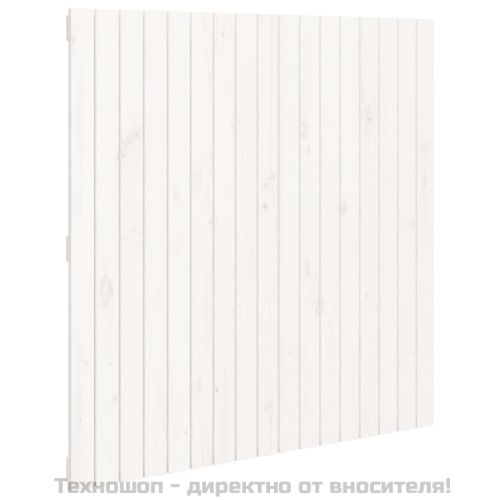Стенна табла за спалня бяла 108x3x110 см борово дърво масив