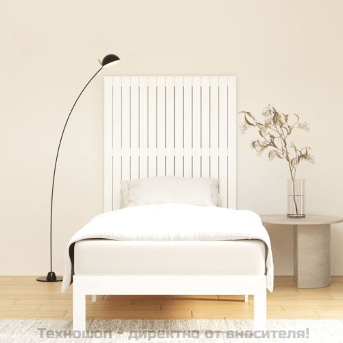 Стенна табла за спалня бяла 95,5x3x110 см борово дърво масив