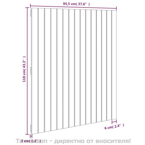 Стенна табла за спалня бяла 95,5x3x110 см борово дърво масив