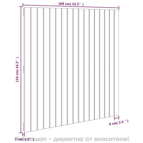 Стенна табла за спалня, черна, 108x3x110 см, борово дърво масив