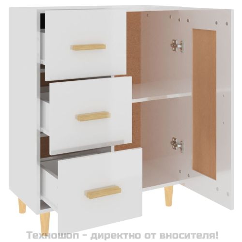 Сайдборд, бял гланц, 69,5x34x90 см, инженерно дърво