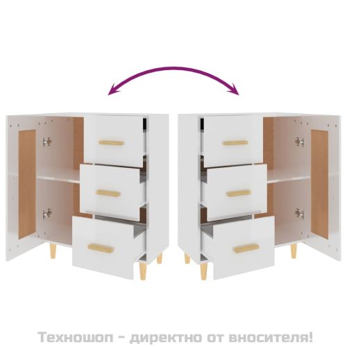 Сайдборд, бял гланц, 69,5x34x90 см, инженерно дърво