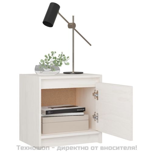 Нощни шкафчета, 2 бр, бели, 40x30,5x40 см, бор масив