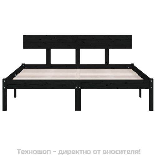 Рамка за легло, черна, бор масив, 150x200 cм, King Size