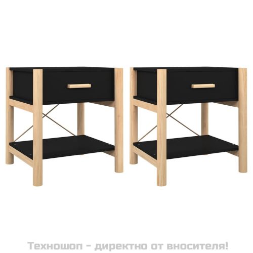 Нощни масички, 2 бр, черни, 42x38x45 см, инженерно дърво