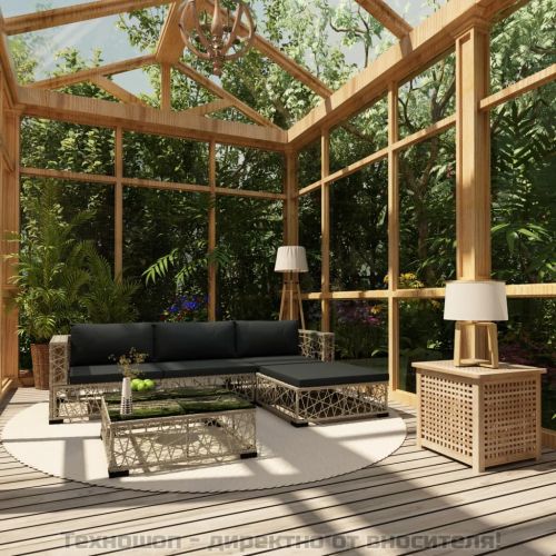 Градински комплект с възглавници, 5 части, полиратан, сив