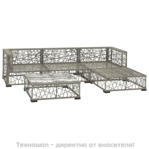 Градински комплект с възглавници, 5 части, полиратан, сив