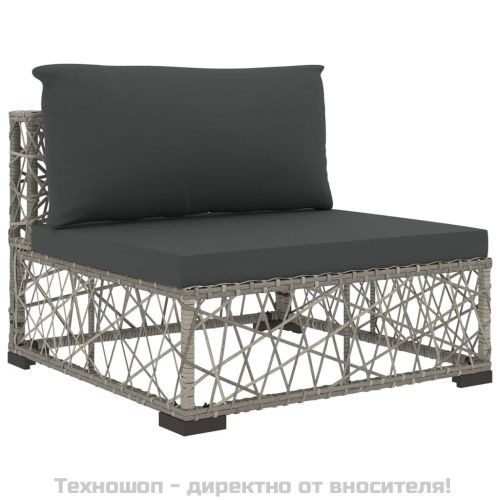 Градински комплект с възглавници, 5 части, полиратан, сив