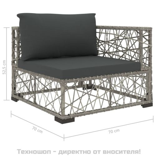 Градински комплект с възглавници, 5 части, полиратан, сив