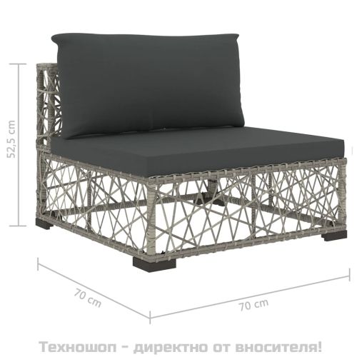 Градински комплект с възглавници, 5 части, полиратан, сив