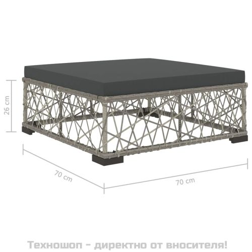 Градински комплект с възглавници, 5 части, полиратан, сив