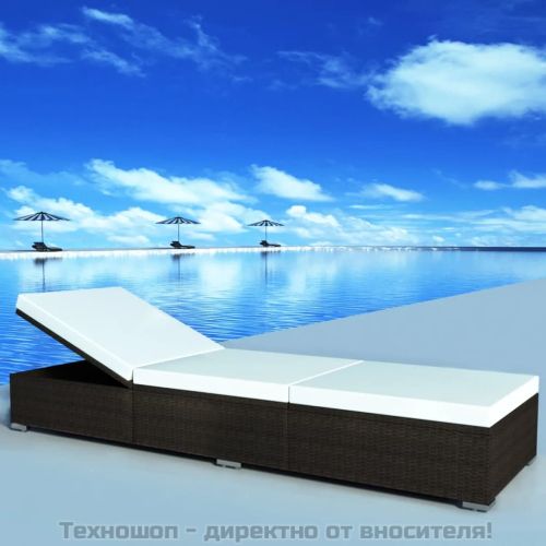 Шезлонг с шалте, кафяв полиратан