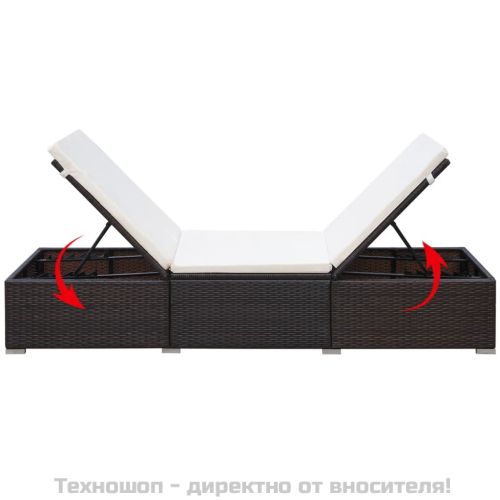 Шезлонг с шалте, кафяв полиратан