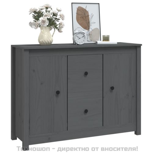 Сайдборд, сив, 100x35x74 см, бор масив