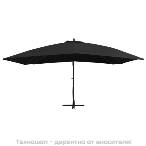 Окачен чадър с дървен прът, 400x300 см, черен