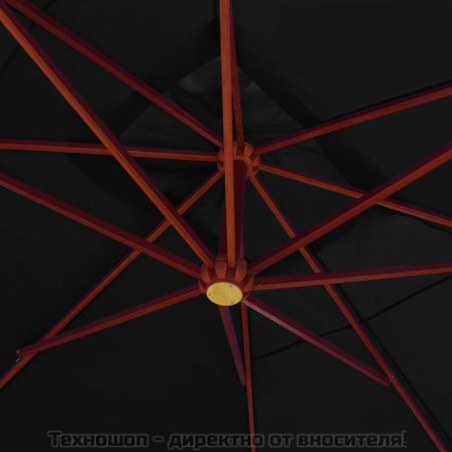 Окачен чадър с дървен прът, 400x300 см, черен