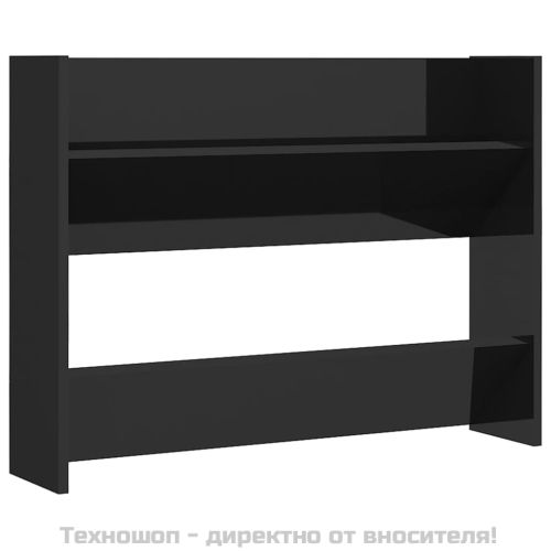 Стенен шкаф за обувки черен гланц 80x18x60 см инженерно дърво