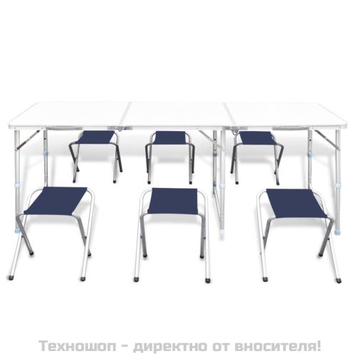 Сгъваема къмпинг маса регулируема с 6 табуретки 180x60 см